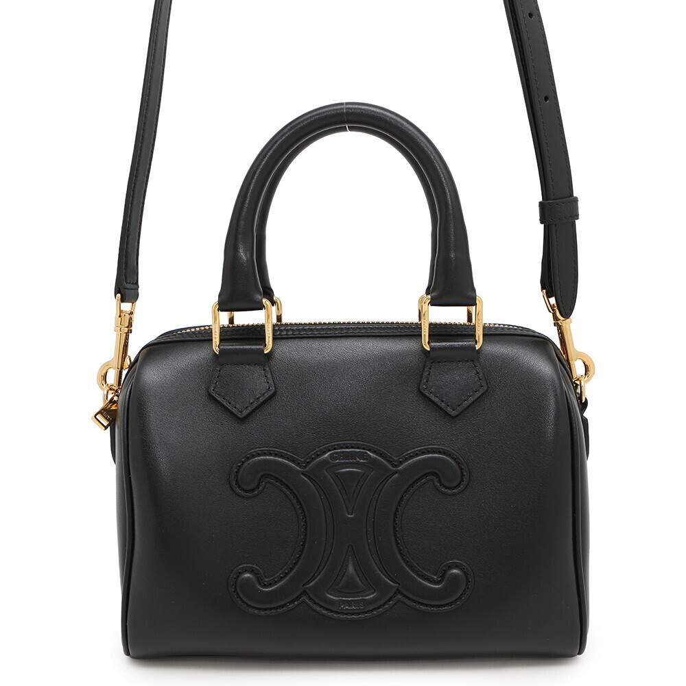 Celine Triomphe Boston Handbag Calf Leather Black Bag